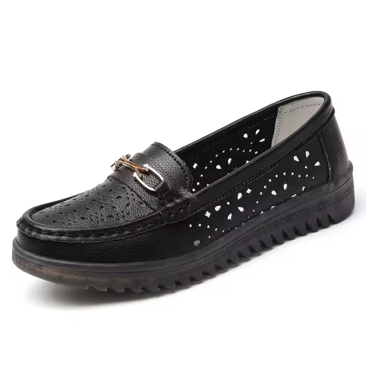 Zapatos de madre de cuero genuino, zapatos planos de primavera y otoño, suela suave, zapatos individuales sin cordones de un solo paso, zapatos antideslizantes para mujeres de mediana edad y mayores, zapatos de cuero cómodos - 1