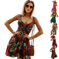 Vestido de cintura con tirantes estampado con cuello en V novedad de verano 2025 para mujer - details 1