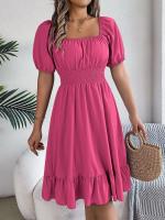 Elegante Vestido de Verano 2024 para Mujeres Cuello Cuadrado Corto Mangas Cortas con Volante - details 12