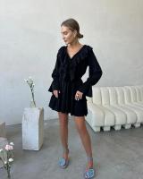 Elegante Vestido Mini de Cintura Alta con Encaje Manga Larga, Agujero en la Cintura, Lazo de Moda para Mujeres - details 20