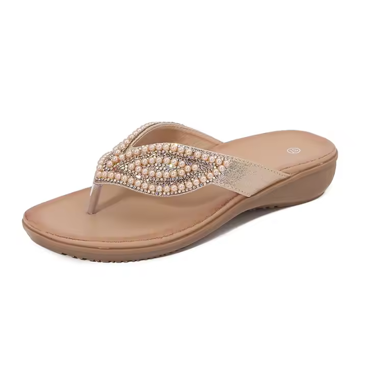 Elegantes Sandalias de Mujer Bohemias con Cabeza Redonda de Cristal Zapatos de Verano Planos para Playa y Ciudad - 1