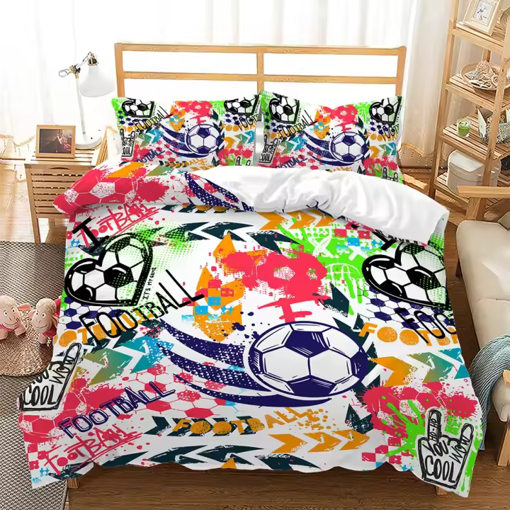 Juego de Ropa de Cama con Diseño de Fútbol 3D Popular Microfibra Suave con Funda de Almohada y Funda de Edredón para Tamaños Queen King Single - 1