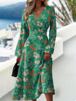 Primavera y otoño nuevo vestido de manga larga con cuello en V estampado de moda ajustado para mujer - details 2