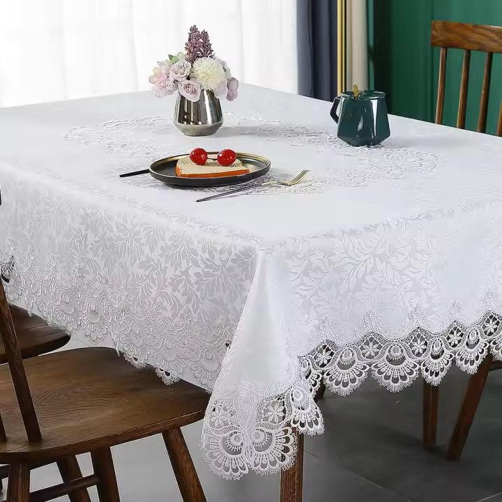 Battilo Ence mesa de comedor rectangular floral blanco bordado mantel impermeable, boda, fiesta, hogar - 1