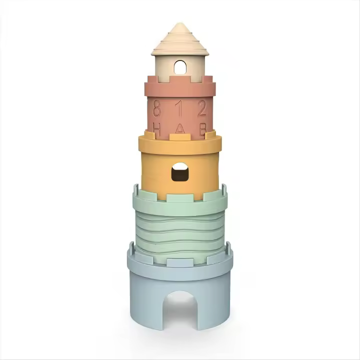 Juguetes de tazas apilables para bebés, juguete de dentición suave de silicona, torre de aprendizaje de Castillo de 5 piezas - 1