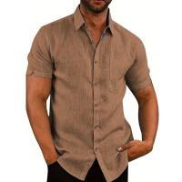Camisa clásica de manga corta para hombre, camisa informal de Color sólido para vacaciones de verano - details 51