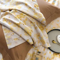 Svetanya Juego de Ropa de Cama con Diseño Floral Pastoral en Amarillo y Morado Tamaño Queen y King Algodón Egipcio Ajustable - details 29