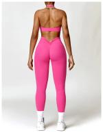 Sujetador deportivo con cuello Halter para mujer, Top fruncido de alto soporte para gimnasio, ropa de entrenamiento, corsé de - details 12