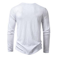 Camiseta de manga larga para hombre, Camisa de algodón con botones y cuello Henley, informal, de Color sólido, a la moda, transpirable, para uso diario - details 10