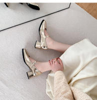 Zapatos sencillos con punta cuadrada y tacón grueso de nuevo estilo, zapatos plateados de tacón medio para mujer - details 11