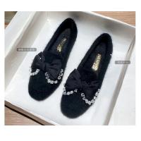 Zapatos planos de piel de visón con lazo de cristal para mujer, mocasines de algodón de felpa cálidos, cuentas de cordones de punta cuadrada, Invierno - details 30