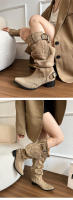2025 Verano y otoño nueva moda Botas de pelo fino Botas altas de tacón grueso puntiagudo para mujer Hebilla de cinturón de gran tamaño - details 8