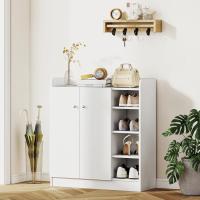 Puerta ancha de 2 hojas con estantes ajustables para 12 pares de zapatos, entrada de pasillo, 83x30x90 cm, blanco - details 5