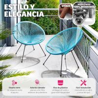 Conjunto de 2 Sillas Jardín Exterior Estilo Acapulco, Conjunto Sillas Terraza de Acero, Resistente a Intemperie, Hilos de Polietileno y Topes en Patas, Hasta 120kg, Interior/Exterior - negro - details 5