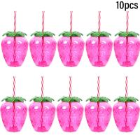 Taza de plástico para beber con pajita, vaso de piña y fresa, decoración de fiesta hawaiana, flamenco Luau, decoración de fiesta de playa y piscina, 10 piezas - details 3
