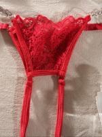 Conjunto de lencería de encaje floral erótico, sujetador abierto transparente y tanga con cadena, lencería sexy y ropa interior - details 16
