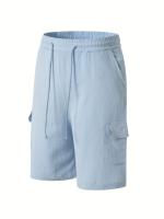Pantalones cortos Cargo de lino con múltiples bolsillos para hombre, pantalones cortos con cordón de cintura a la moda para exteriores - details 21