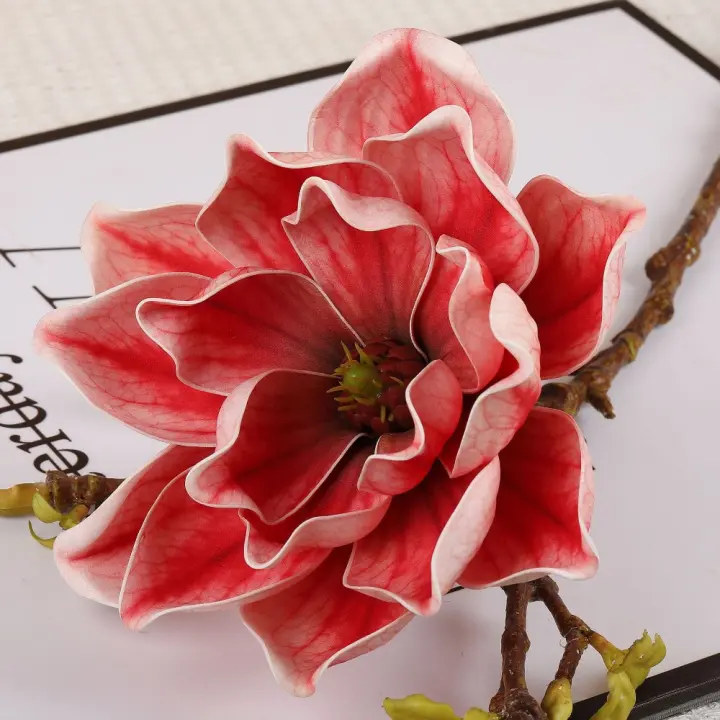 Rama de Magnolia Artificial de EVA, arte Floral de tacto Real, flores de orquídeas artificiales hechas a mano, decoración para el hogar y la Oficina - 1