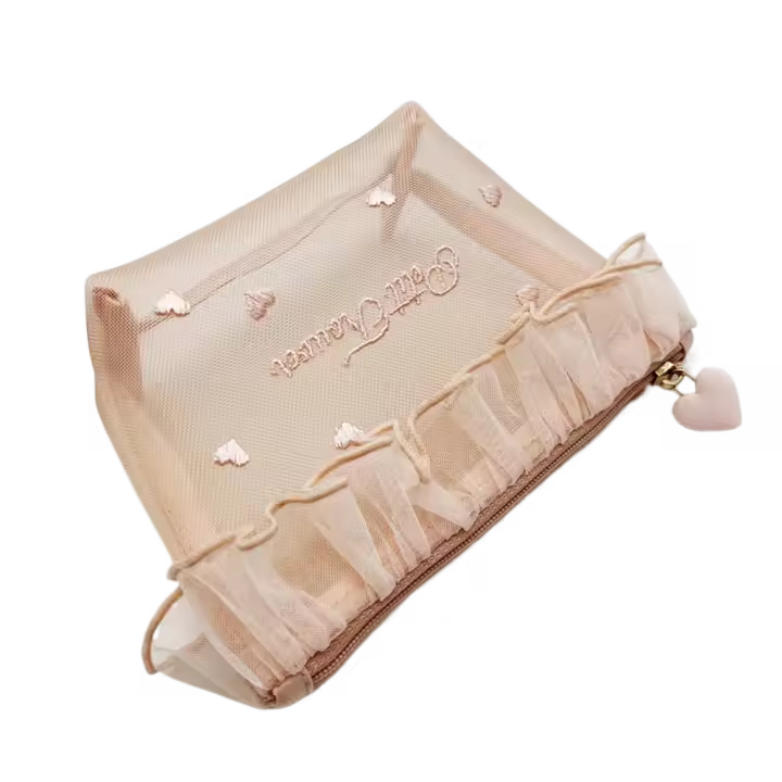 Bolso portátil de malla para cosméticos, bolsa con cierre, estuche para cosméticos, bolsa de almacenamiento de malla, bolsa de tejido de encaje, organizador de artículos de tocador, viaje - 1