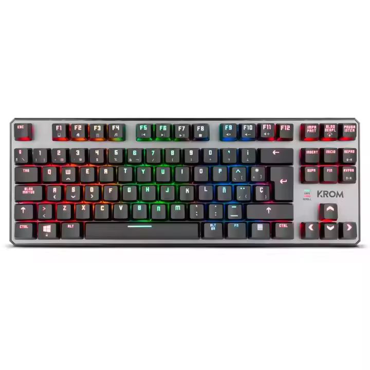 Teclado Gaming Mecanico, sin Teclado numerico, iluminacion LED RGB, silencioso, Layout Español - 1