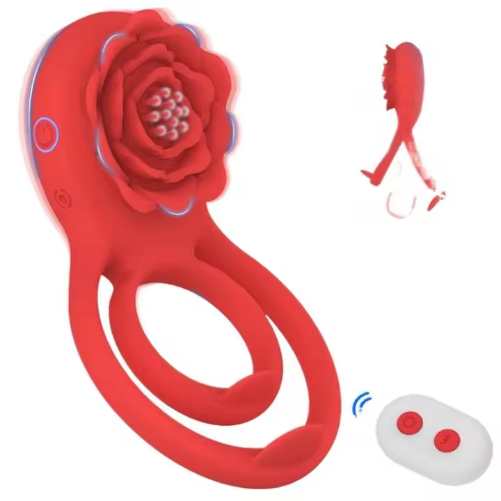 Juguete rosa con anillos duales, vibrador fuerte, estimulador de pezón y clítoris, anillo para retrasar la eyaculación, Juguetes sexuales para hombres - 1