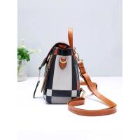 Bolso cuadrado pequeño de color contrastante a la moda para mujer, mochila informal de estilo universitario simple, mochila de lujo de alta gama - details 1