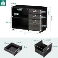 Archivador Móvil para Oficina en Casa 3 Cajones con Cerradura Almacenamiento de Madera para Documentos Tamaño A4 Estante de Impresora con Compartimentos Abiertos - details 2