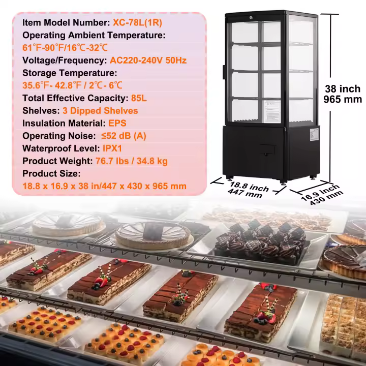 SucceBuy Vitrina refrigerada, refrigerador de exhibición de pasteles de encimera de doble nivel con iluminación LED, sistema de enfriamiento rápido, ventilación sin escarcha, puerta trasera con acceso deslizante - 1