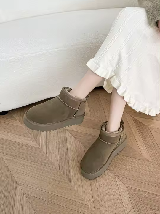 Nuevo invierno de lana-cuero zapatos de algodón de aumento integrados botas de cuero genuino botas de nieve cálidas y esponjosas - 1