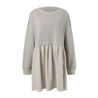 Sudadera informal de otoño con bloques de Color para mujer, Vestido corto holgado de manga larga con cuello redondo, Jersey plisado a la moda, Tops, Vestidos - details 8