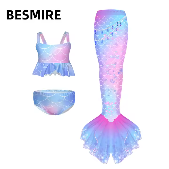 Traje de baño de sirena para niños Traje de actuación de vestido de princesa para niñas - 1