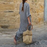 Nuevo vestido suelto de rayas teñidas de algodón y lino - details 3