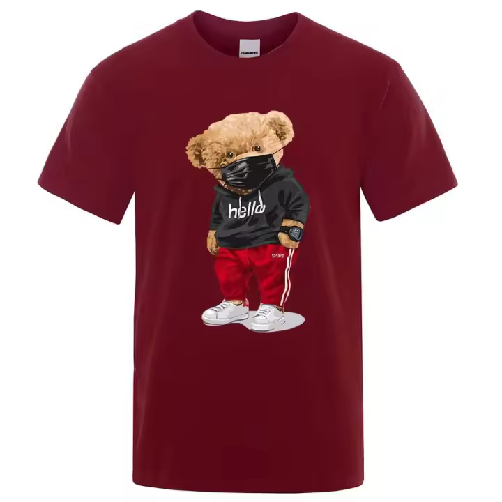 Camiseta Oso con máscara de hombre, camiseta de manga corta, estampada, casual, deportiva, talla grande, verano, S a XXXL, 100% algodón - 1