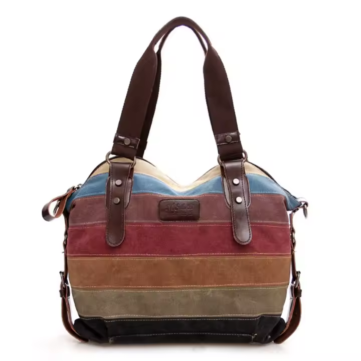 Bolso de hombro de lona multicolor para mujer, bolso de mano tipo hobos - 1