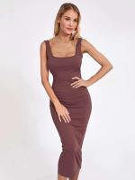 Vestido de verano informal de fiesta ajustado con cuello cuadrado sin mangas de punto para mujer - details 9