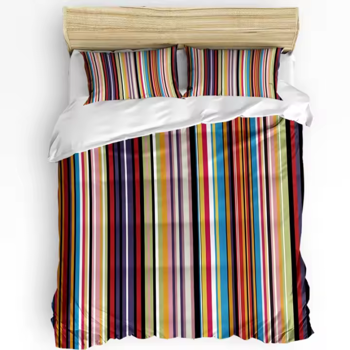 Juego de Ropa de Cama Doble Arco Iris Geométrico con Rayas Funda para Almohada y Cubierta de Edredón para Hogar - 1