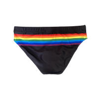 Jessborn calzoncillos de baño para hombre, bañador sexy a la moda con rayas de arcoíris, pantalones cortos de natación de cintura baja, traje de baño de entrenamiento de playa de primavera caliente - details 12