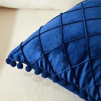 Fundas decorativas Boho Farmhouse, almohada cuadrada de terciopelo con pompones - details 2