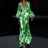Vestidos verdes de verano 2025 con cinturón, elegantes, para ir al trabajo, de manga larga, para interiores de empresa grande, con cuello en V - details 10