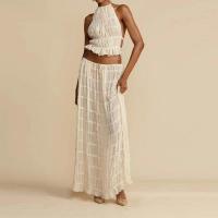 Conjunto de Top corto plisado y falda larga para mujer, traje de 2 piezas con cuello Halter sin mangas y Espalda descubierta - details 5