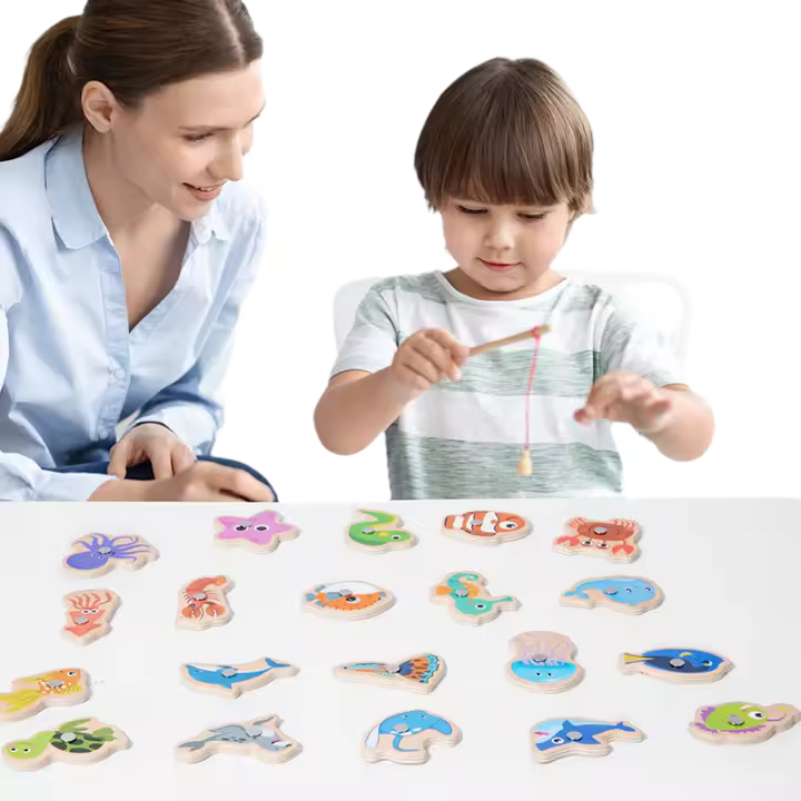Juguetes De Pesca Magnéticos De Madera Montessori Para Niños Juego Educativo De Vida Marina Interactivo Para Padres Y Niños Aprendizaje Temprano - 1