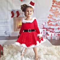 Vestido de Navidad para Niña Pequeña Terciopelo Rojo con Diadema Traje de Fiesta de Santa Claus - details 2
