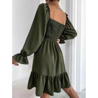 Vestido elegante de moda con cuello cuadrado largo y manga sólida para mujer - details 26