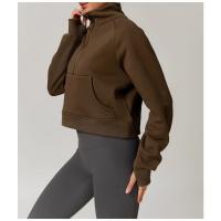 Sudadera de lana para mujer, jersey de cuello alto con media cremallera y bolsillo canguro, ropa deportiva informal suave para invierno - details 10