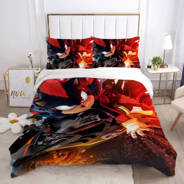 Juego de Ropa de Cama de Doble Acolchado Cubierta de Oso y Erizo Funda de Edredón de Rey - 1