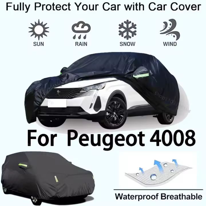 Cubierta completa para coche para Peugeot 4008, equipo de protección para exteriores, a prueba de nieve, protector solar, accesorios para automóviles impermeables y a prueba de polvo, negro - 1