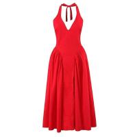 Vestido halter verde sin espalda para mujer, cintura baja, A-e Midi, vestidos de fiesta de noche de verano, bata de algodón - details 3