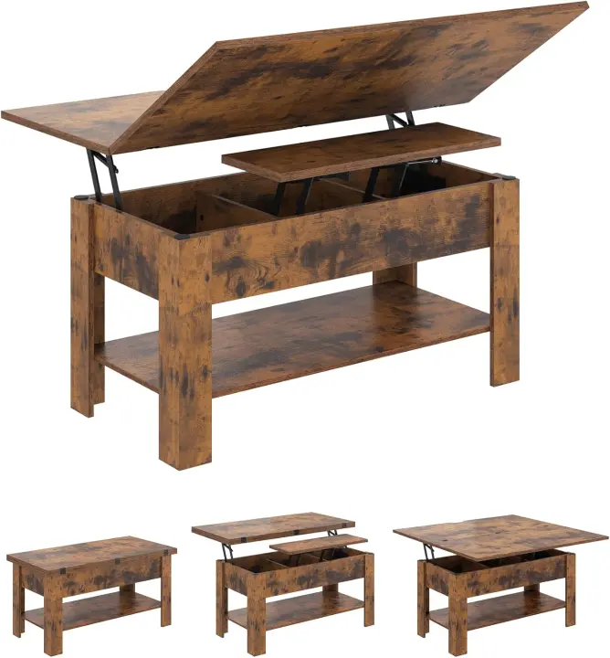 Mesa de Centro Regulable en Altura, Almacenamiento Oculto, 3 en 1, Multifunción, Mesa de Salón, Mesa de Café, Compartimento Abierto, Mesa de Comedor, para Salón, Oficina, Blanco - 1