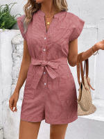 Mono de verano a rayas para mujer, mono de manga corta, pantalones cortos - details 18