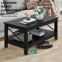 Mesa de Centro Negra con Estante de Almacenamiento, Mesas de Centro Modernas en Forma de X para Sala de Estar, pequeña Mesa de Centro de cóctel de Madera más Gruesa de 2 Niveles - details 7